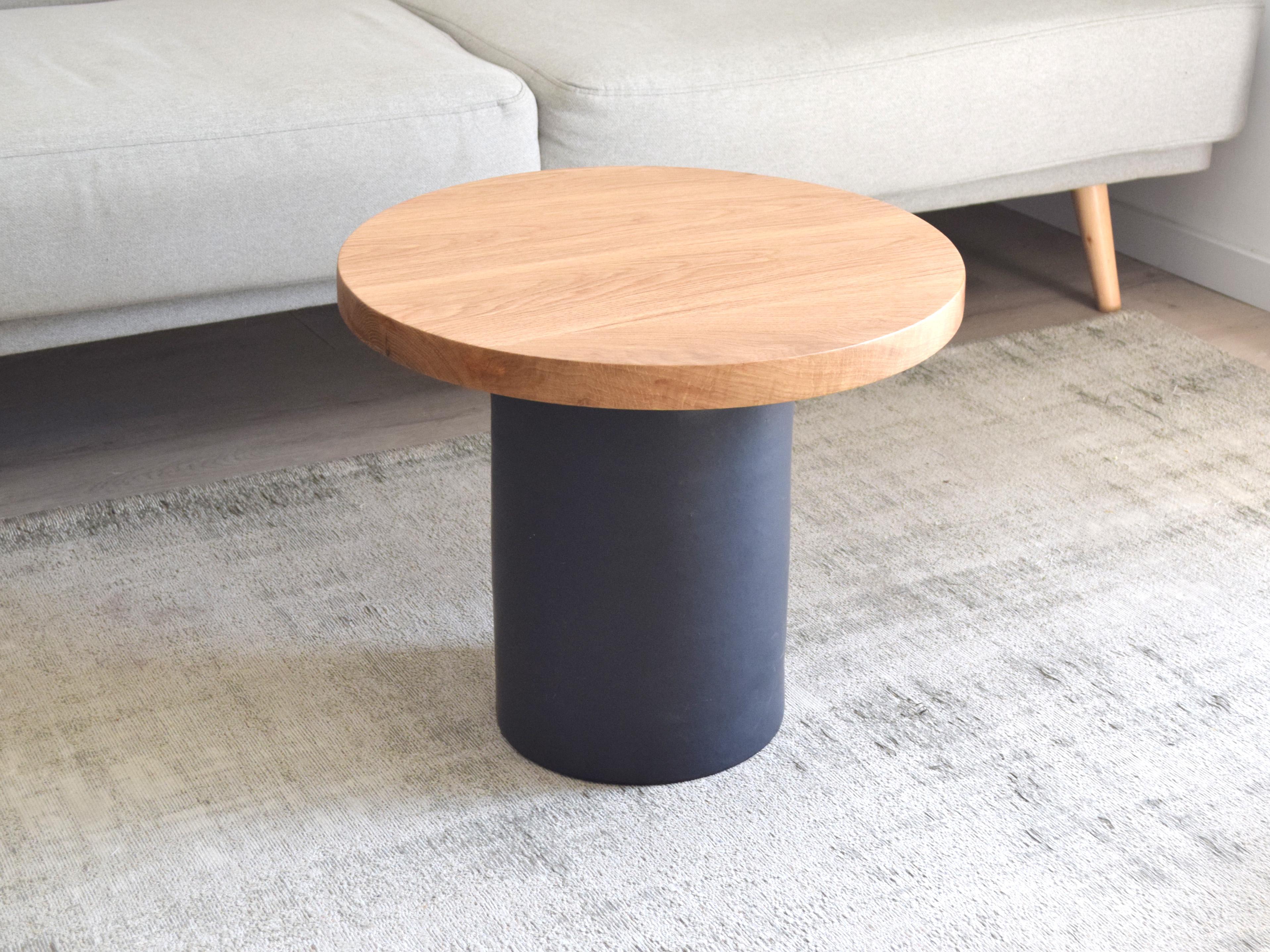 Handmade Black Ceramic Coffee Table Oak Tabletop For Sale 1