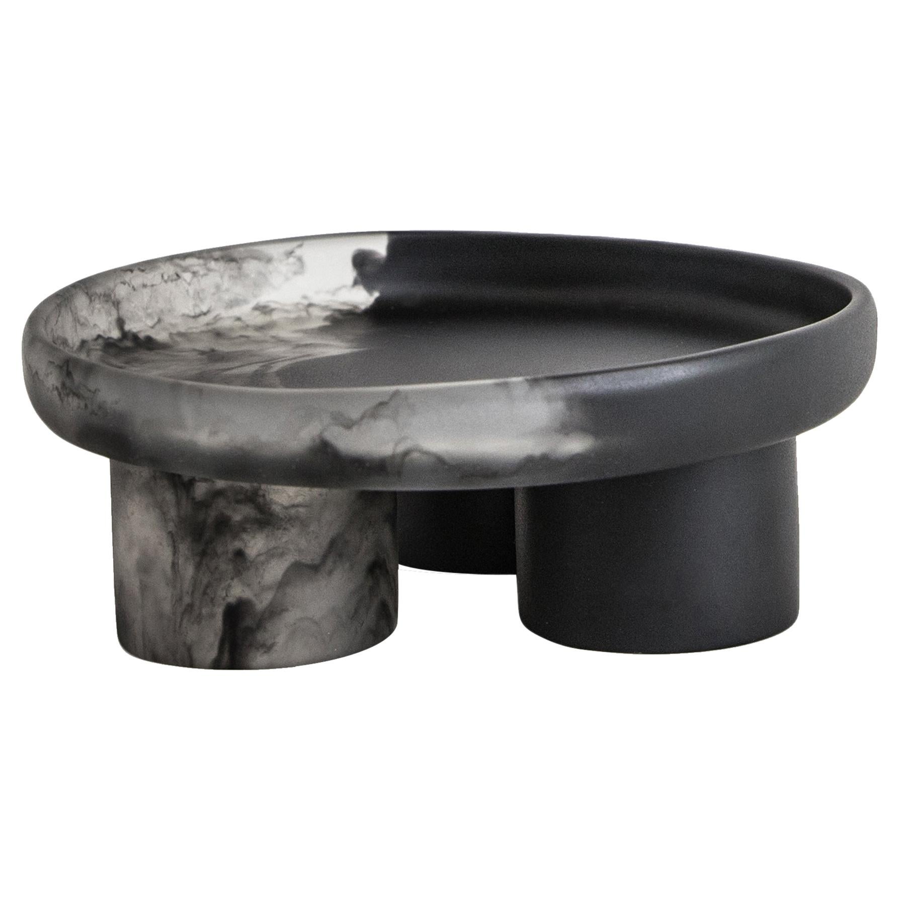 Handmade Black and Clear Small Resin Pedestal Tray at 1stDibs
