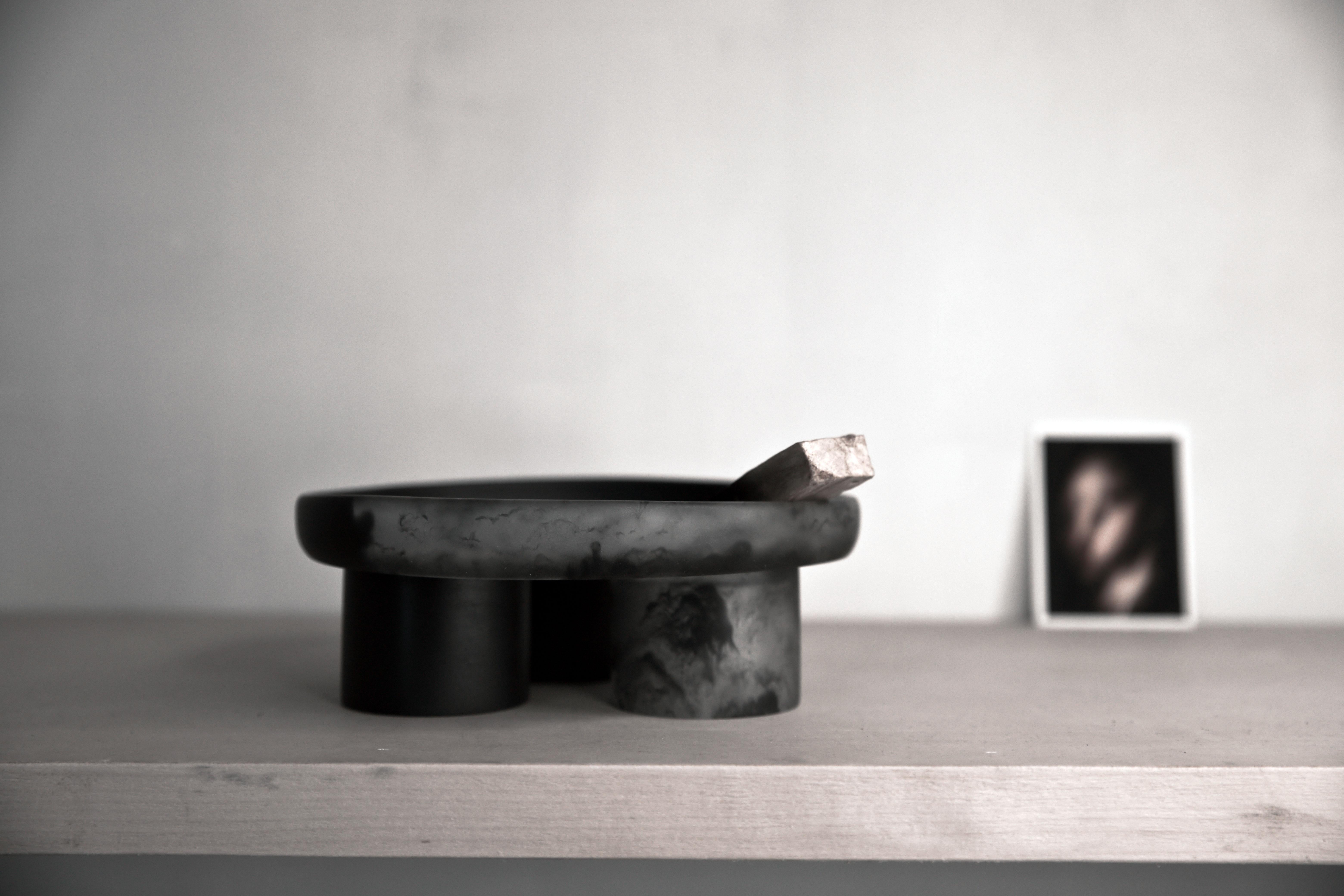 Contemporary Handmade Black & Clear Small Resin Pedestal Tray