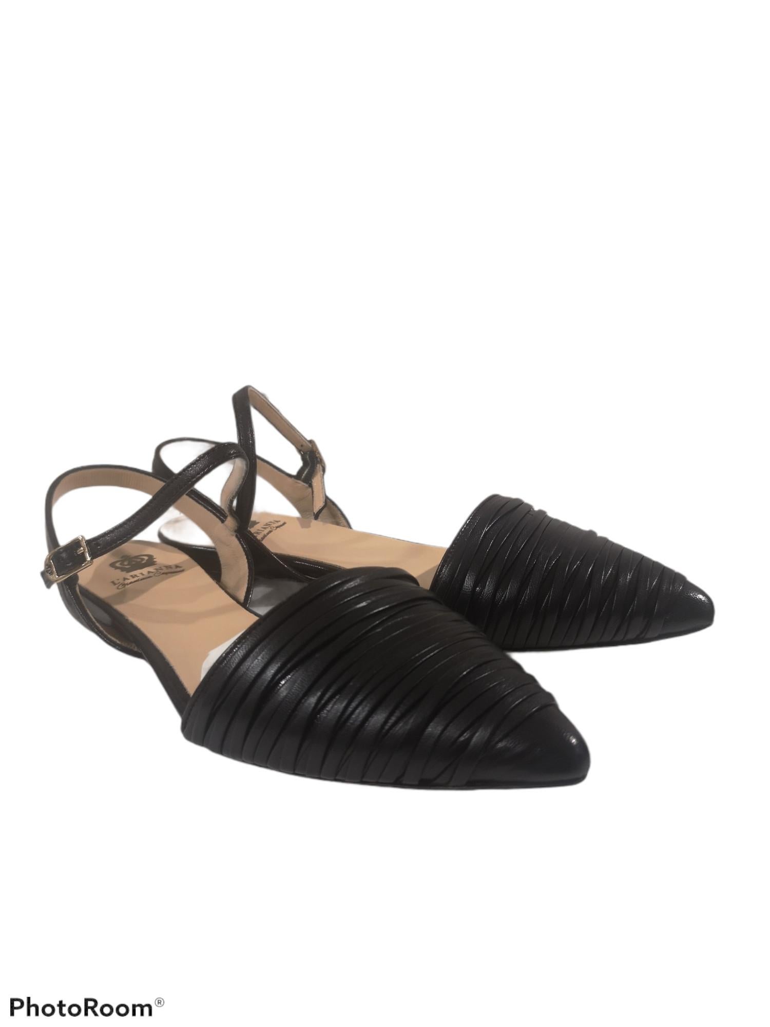 Black Handmade black leather sandals - ballerinas