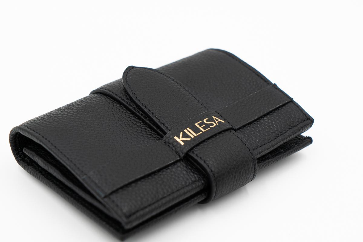 Handmade black leather wallet In New Condition In Capri, IT
