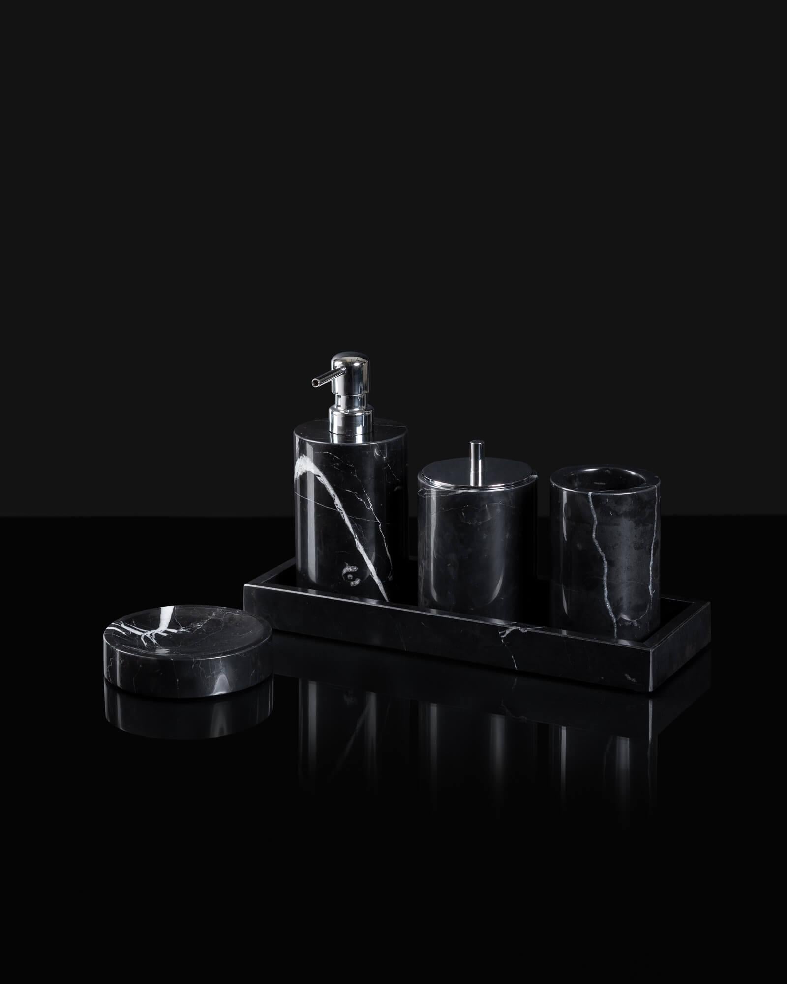 Contemporary Handmade Black Marquina Marble Bathroom Set For Sale