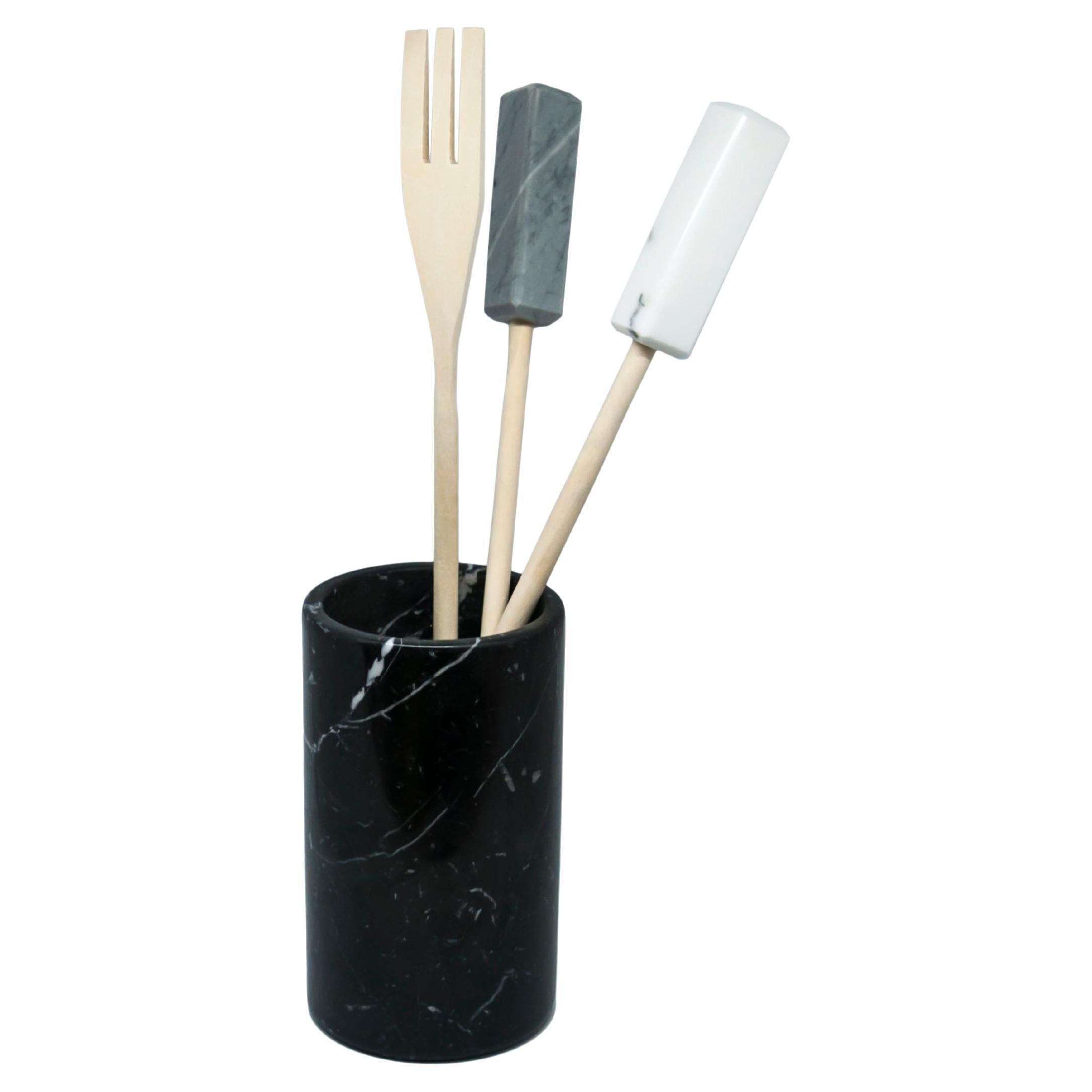 Handmade Black Marquina Marble Utensil Holder