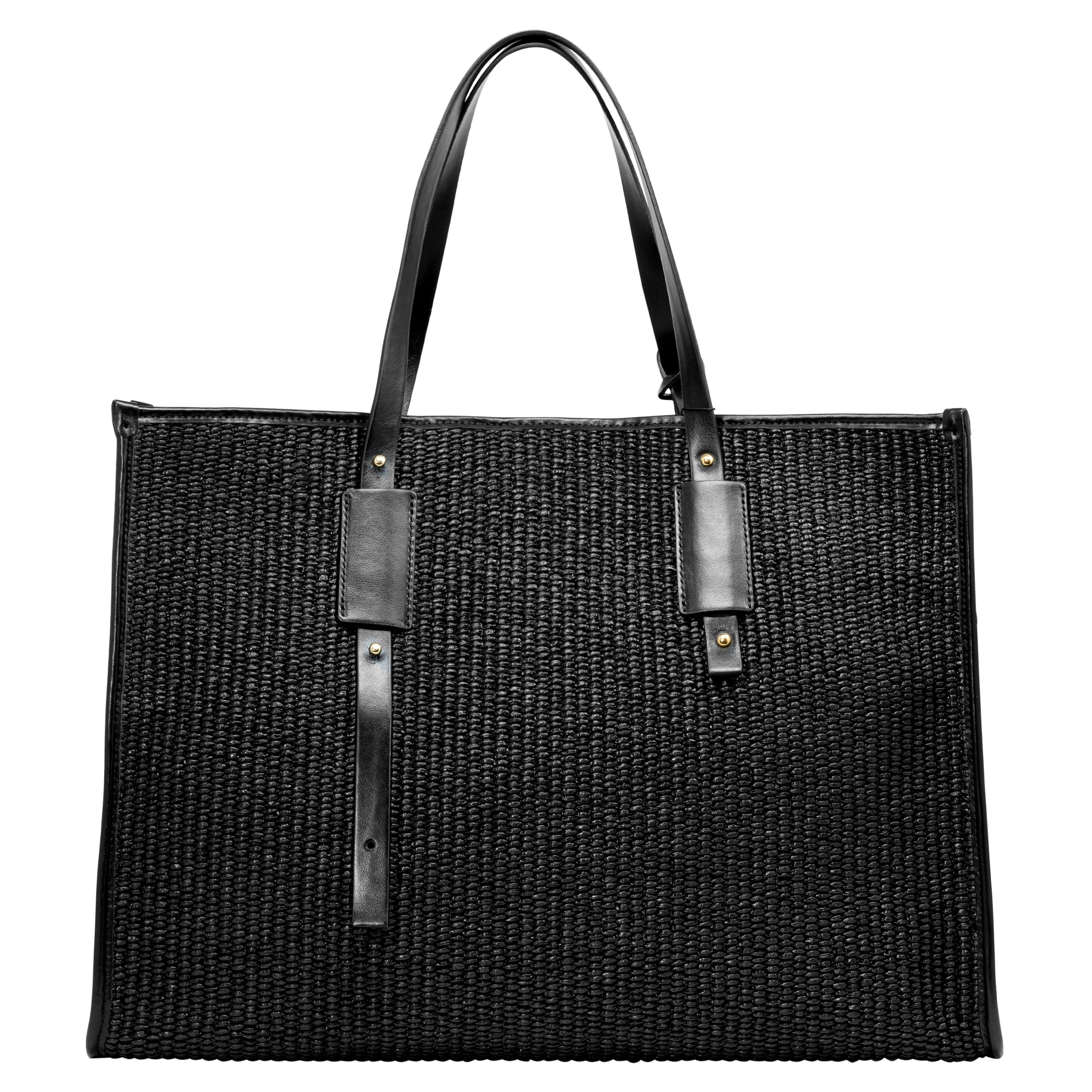 Handmade Black natural fabric and leather shoulder bag NWOT