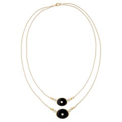 Collana a catena fatta a mano in oro giallo 18k con diamante e onice nero a doppio strato