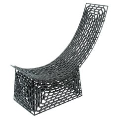 Modern Industrial Black Panther Chaise in Metal with Plastic Woven Seat