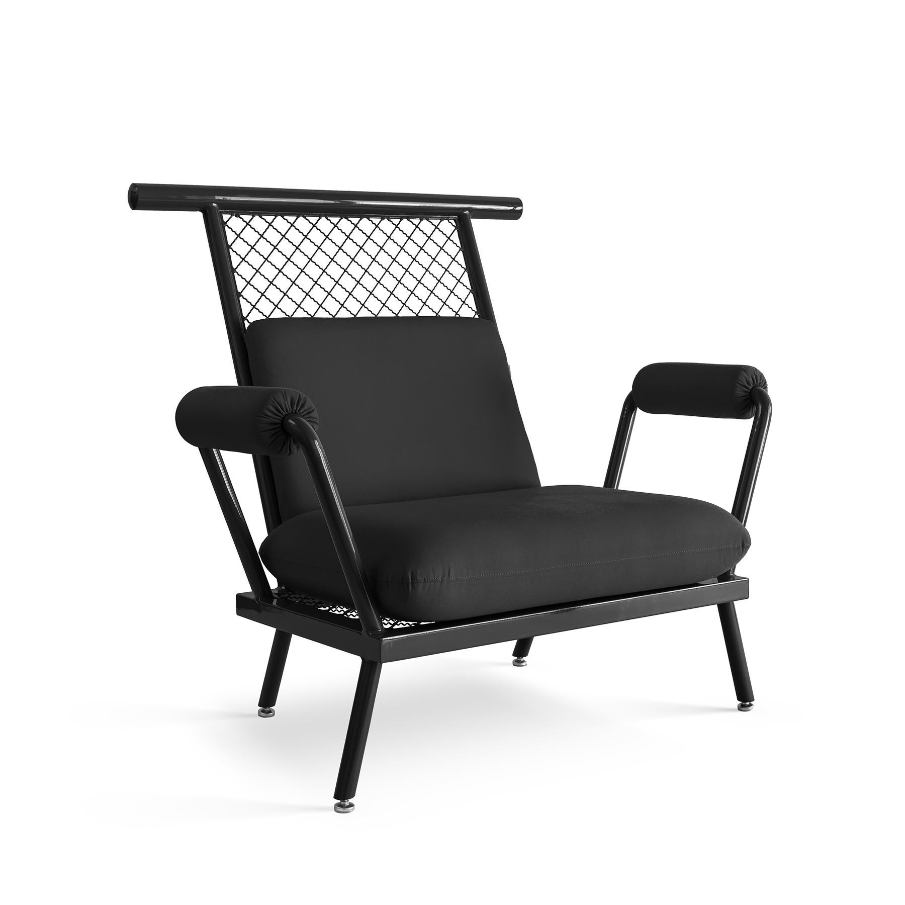Handgefertigter schwarzer PK6-Sessel aus Kohlenstoffstahl und Metallnetz von Paulo Kobylka (Industriell) im Angebot