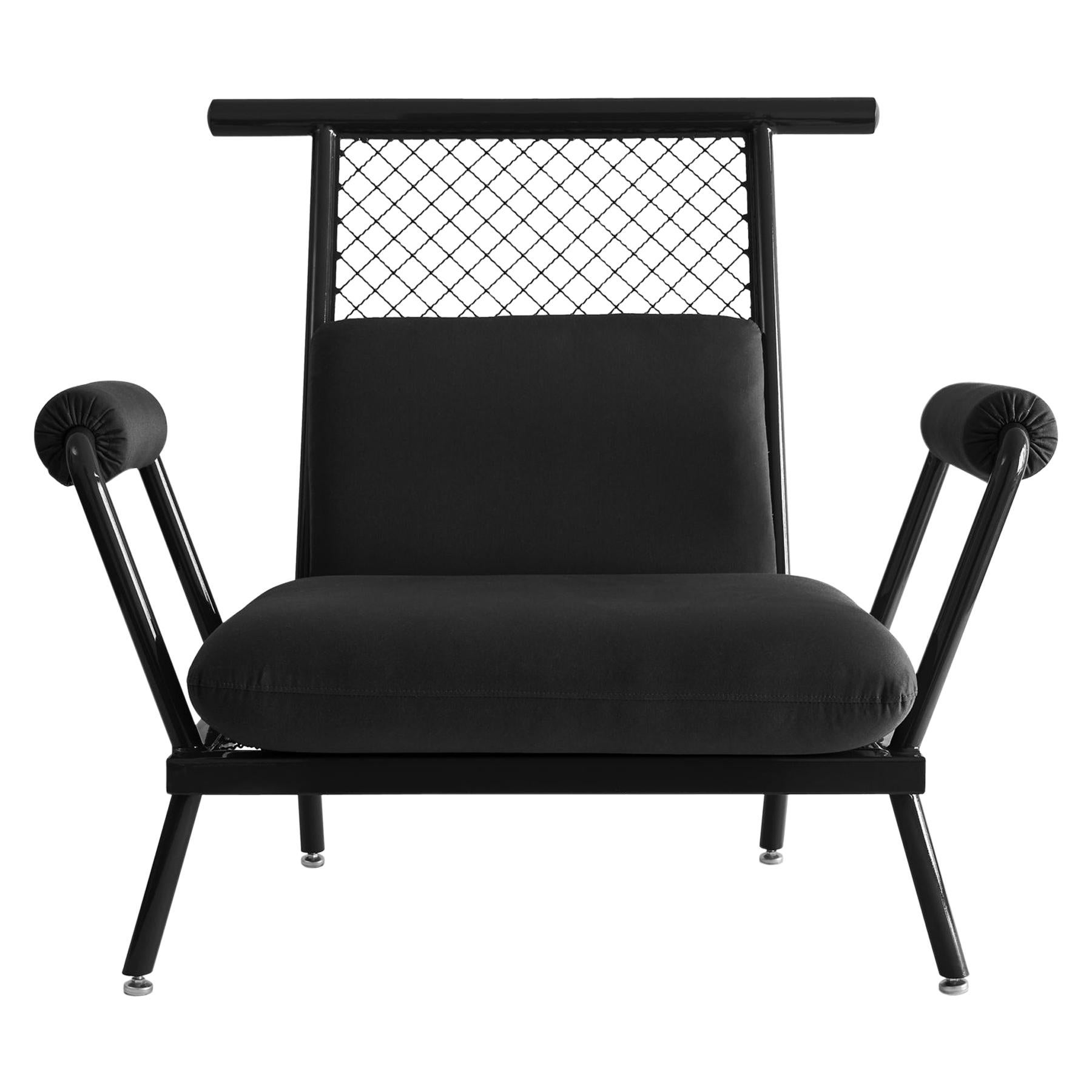 Handgefertigter schwarzer PK6-Sessel aus Kohlenstoffstahl und Metallnetz von Paulo Kobylka