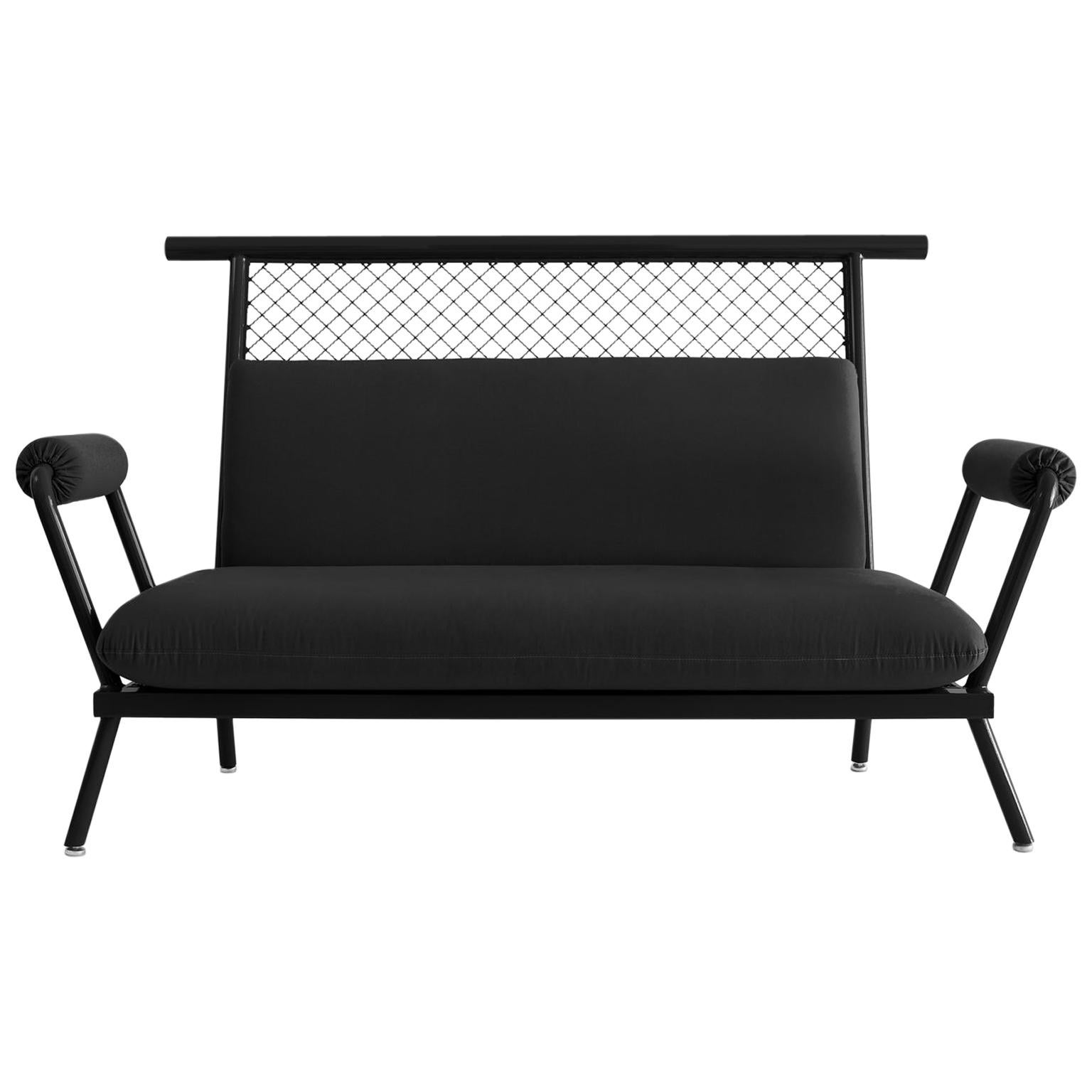 Handgefertigtes schwarzes PK7-Sofa, Struktur aus Kohlenstoffstahl und Metallnetz von Paulo Kobylka