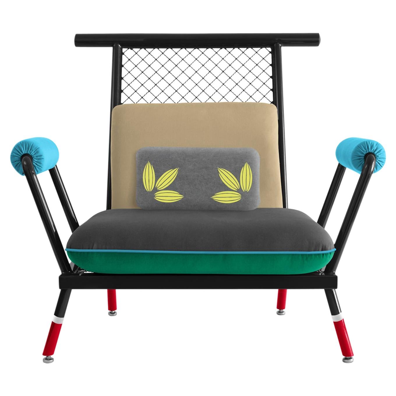 Handgefertigter PK6 Sessel in Schwarz und Rot aus Kohlenstoffstahl und Metallgeflecht von Paulo Kobylka im Angebot