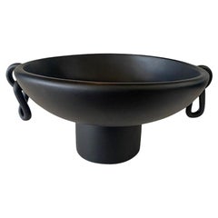 Handmade Black Resin Pre Columbian Inspired Industrial Pedestal Bowl