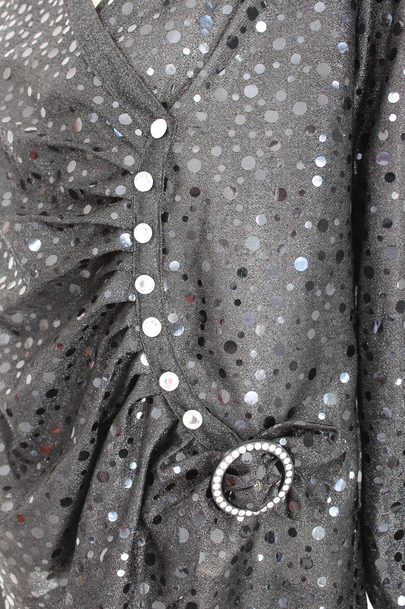 Handmade Black Sequins Vintage Evening Shirt For Sale 1