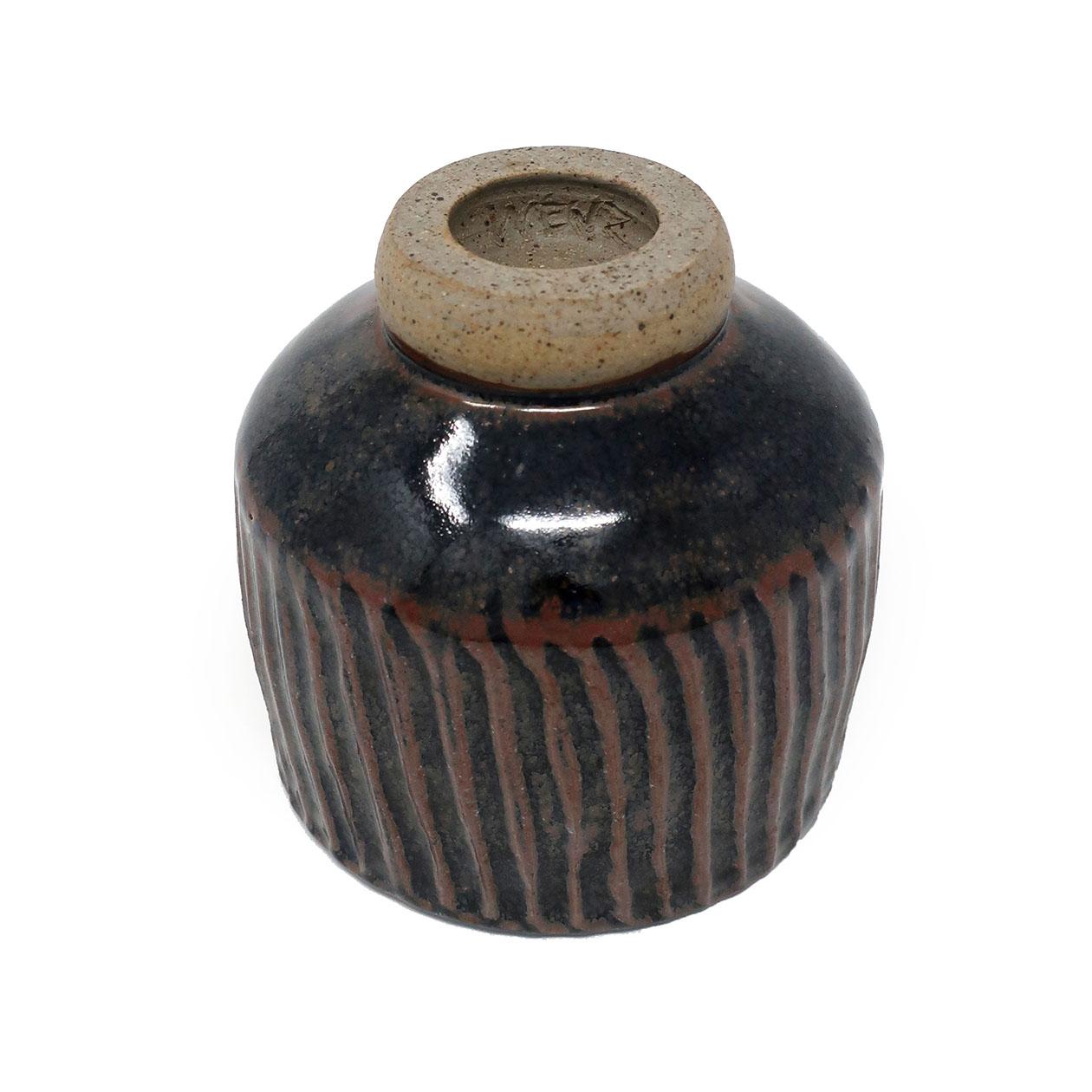 Handmade Black Striped Ceramic Vase In Good Condition In Brooklyn, NY