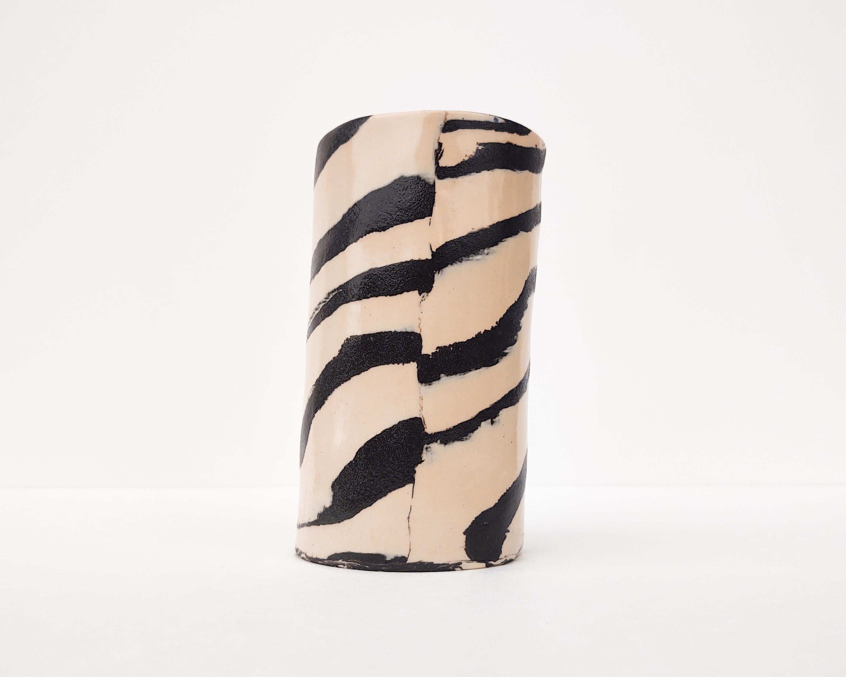 American Handmade Black & White Spiral Striped Nerikomi Vase by Fizzy Ceramics For Sale