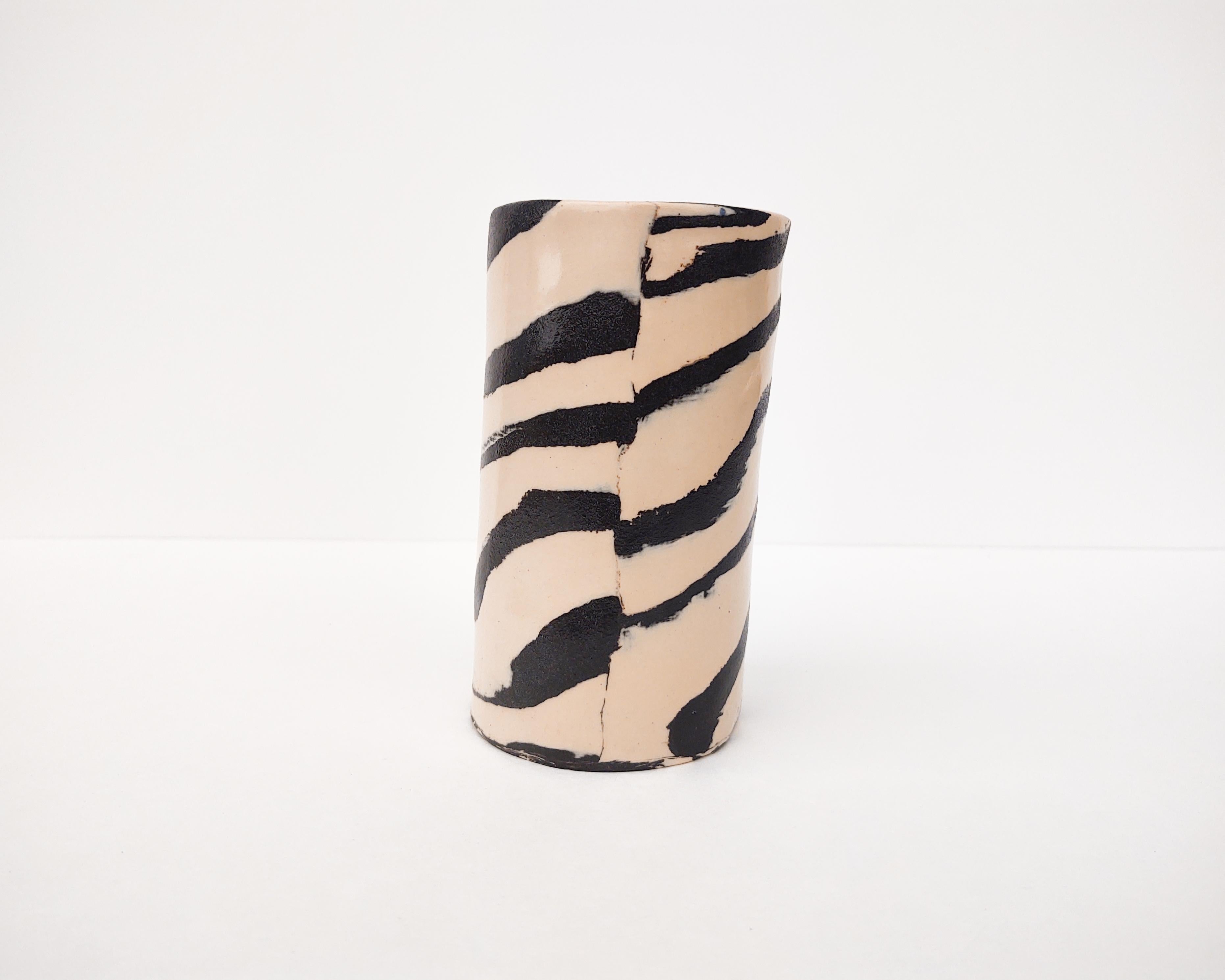 Other Handmade Black & White Spiral Striped Nerikomi Vase by Fizzy Ceramics For Sale