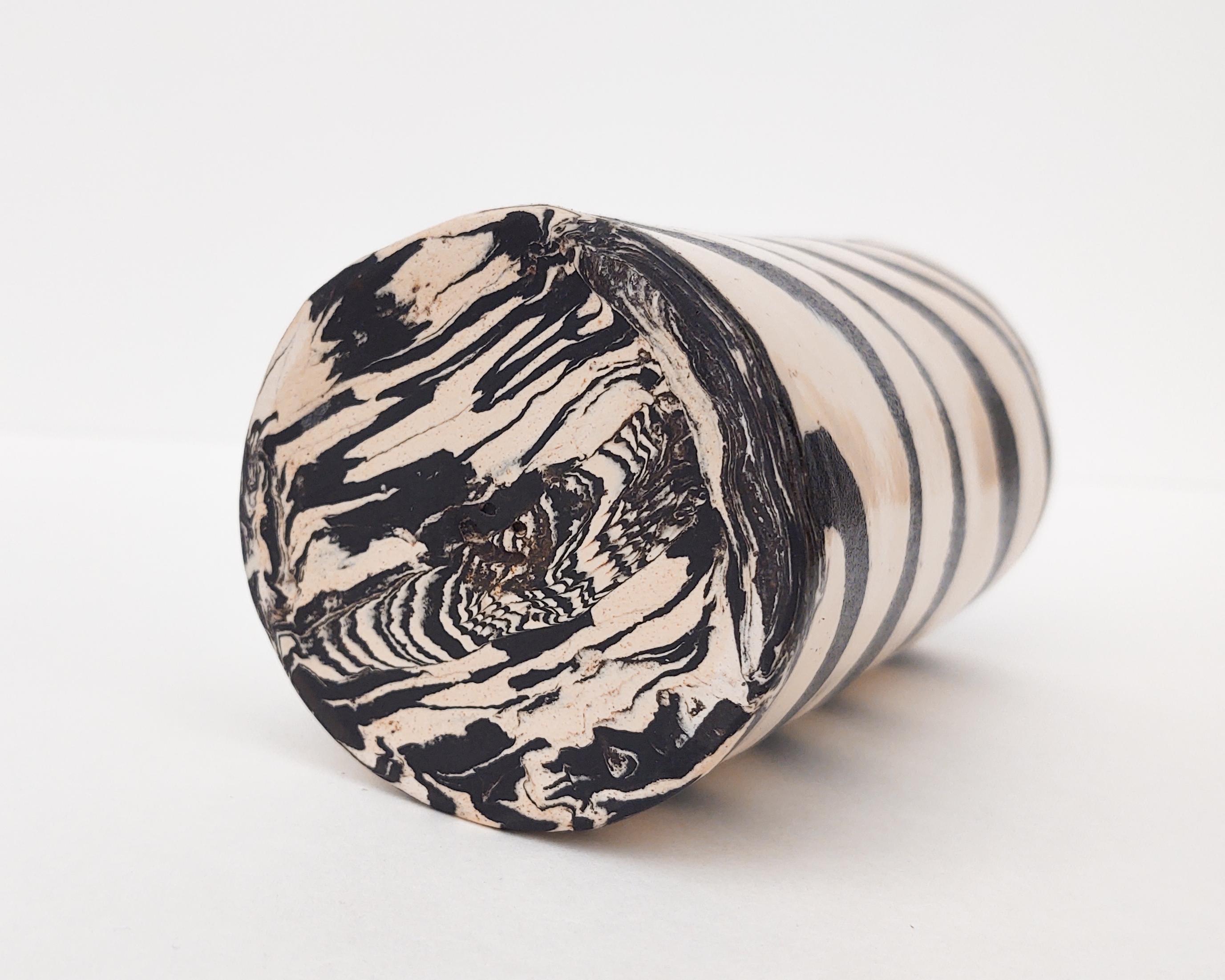 Contemporary Handmade Black & White Spiral Striped Nerikomi Vase by Fizzy Ceramics For Sale
