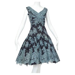 Handmade Blue and Black Spanish Lace Mantilla Drop Waist Party Dress – XS, 1950s