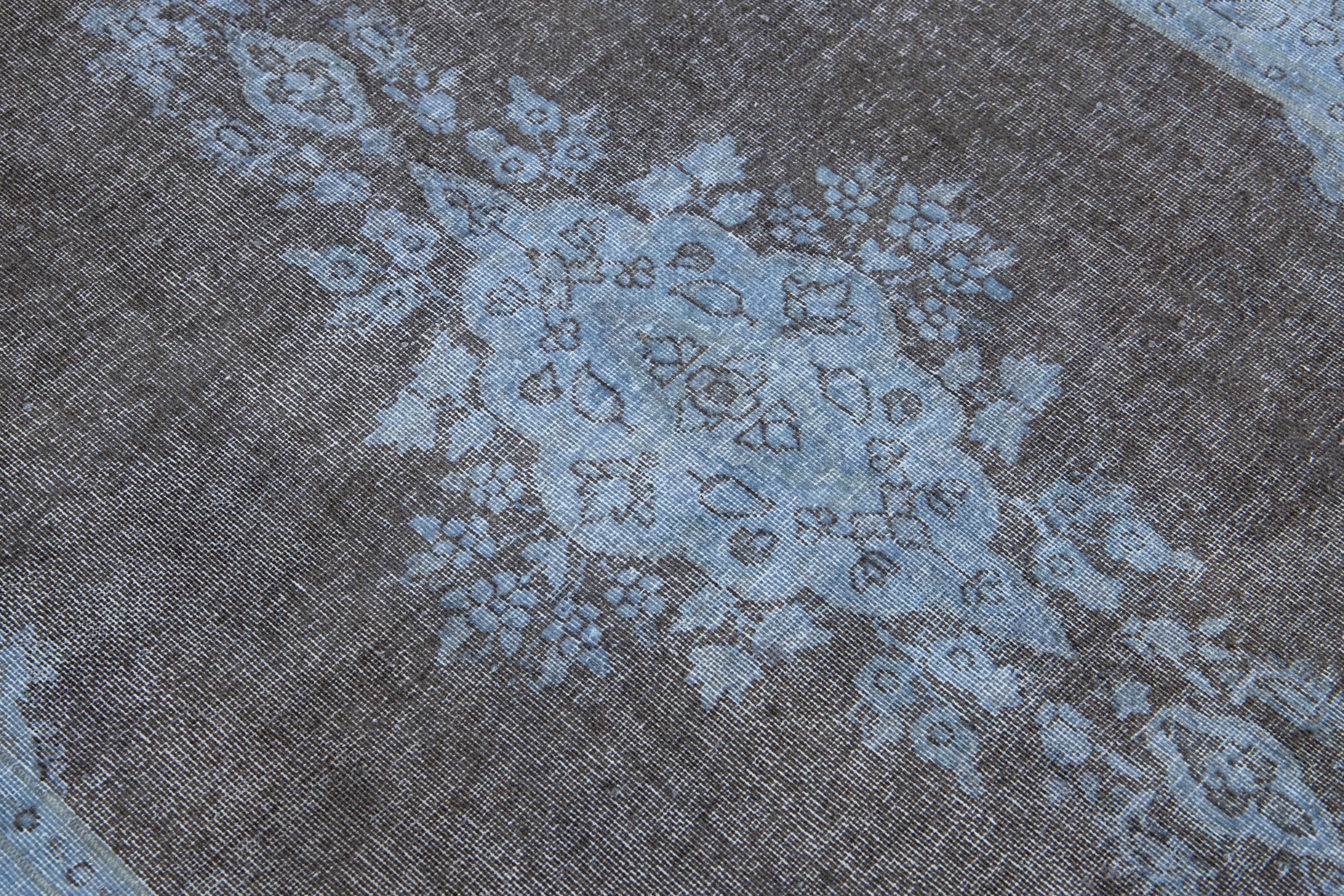 Handmade Blue and Gray Persian Overdyed Wool Rug With Rosette Motif 4 x 7 In Good Condition For Sale In Norwalk, CT