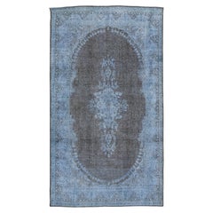 Handmade Blue and Gray Persian Overdyed Wool Rug With Rosette Motif 4 x 7