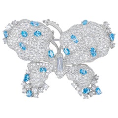 Handmade Blue and White Cubic Zirconia Brooch Pin