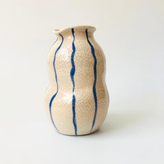 Handmade Blue and White Striped Gourd Vase