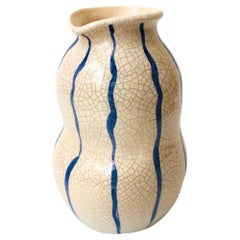 Handmade Blue and White Striped Gourd Vase