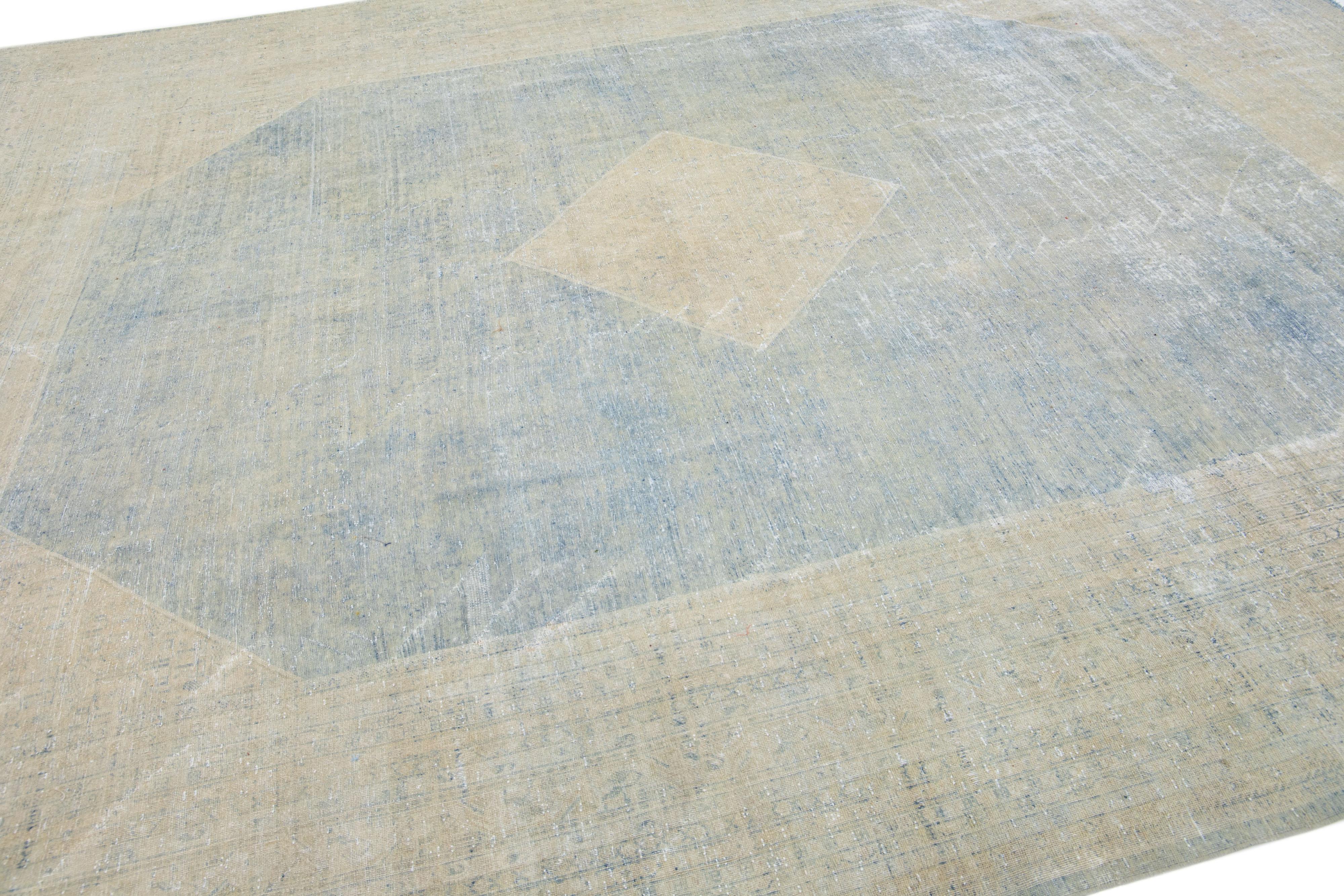 Alfombra Persa Antigua Mahal de Lana Azul Hecha a Mano con Motivo de Medallón Anudado a mano en venta
