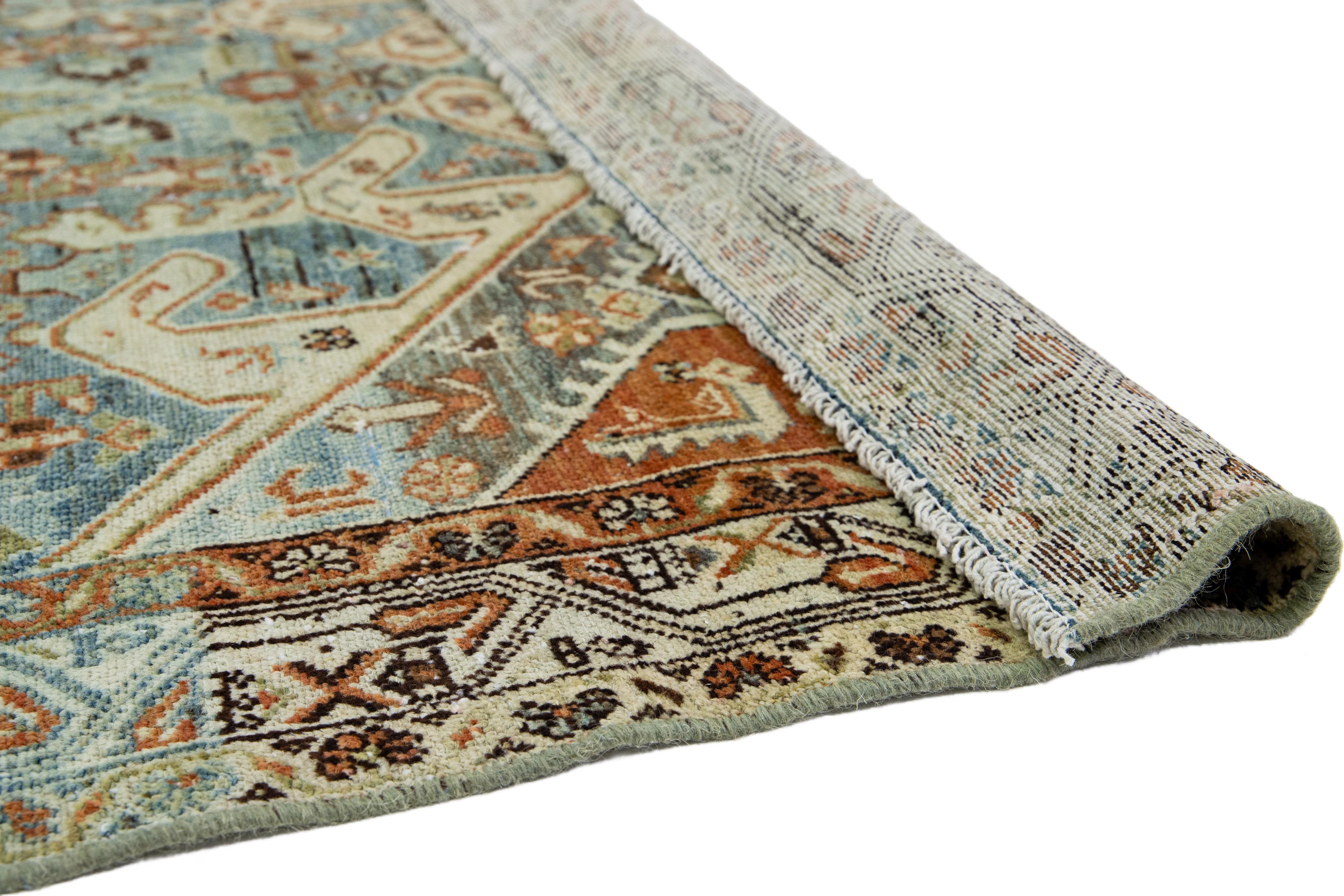 Islamic Handmade Blue Antique Wool Runner Persian Hamadan With Allover Pattern For Sale