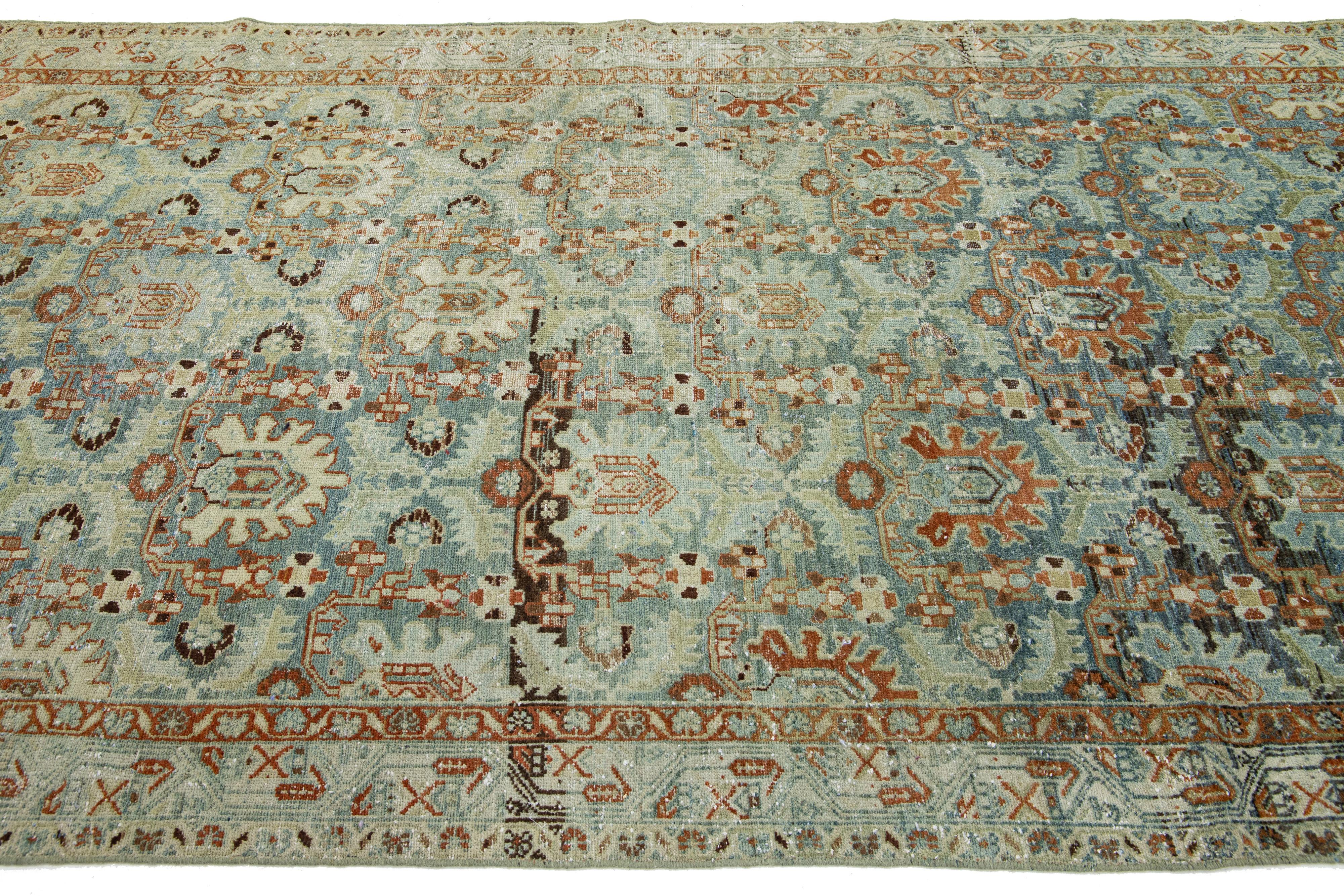 Handmade Blue Antique Wool Runner Persian Hamadan With Allover Pattern In Good Condition For Sale In Norwalk, CT