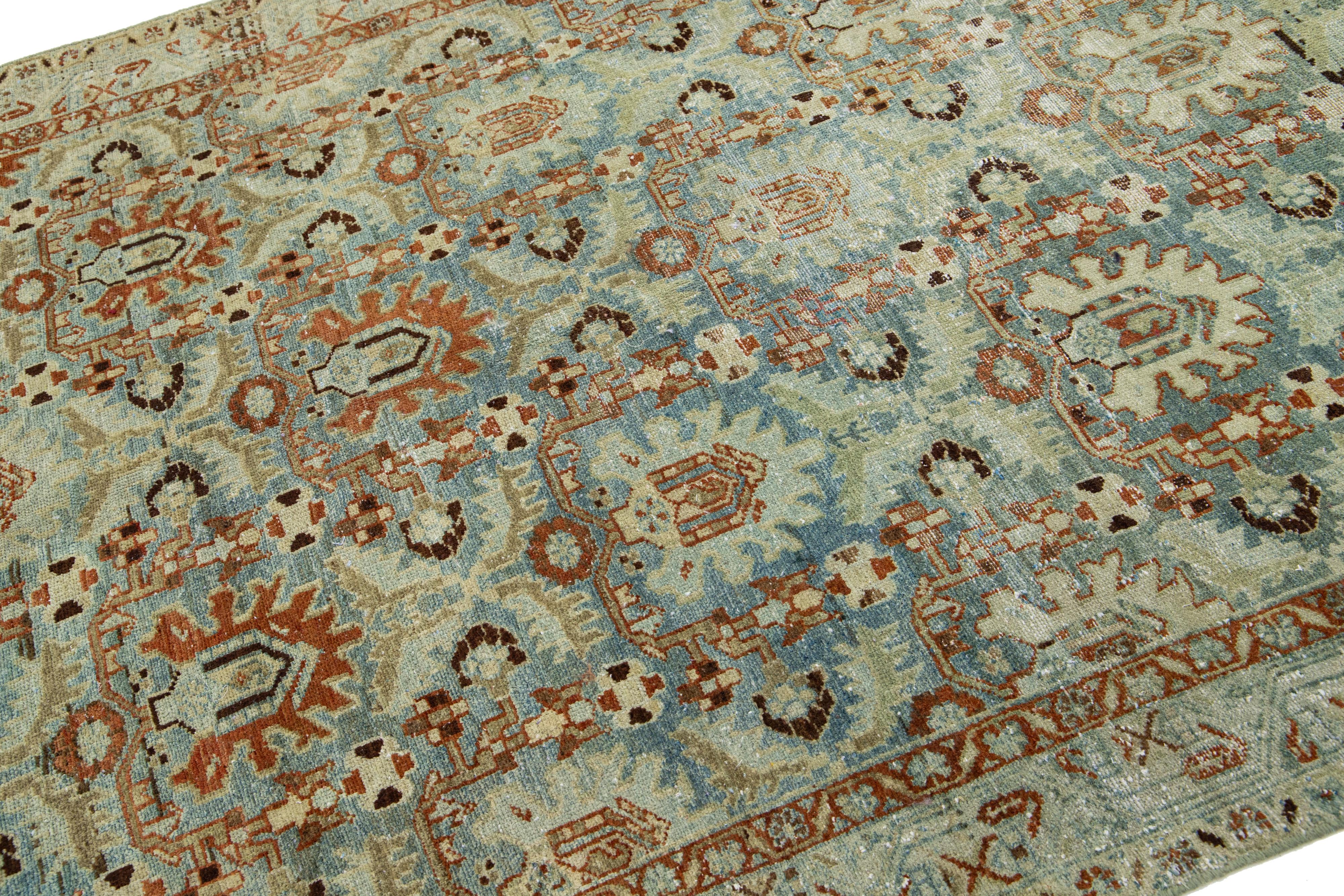 20th Century Handmade Blue Antique Wool Runner Persian Hamadan With Allover Pattern For Sale