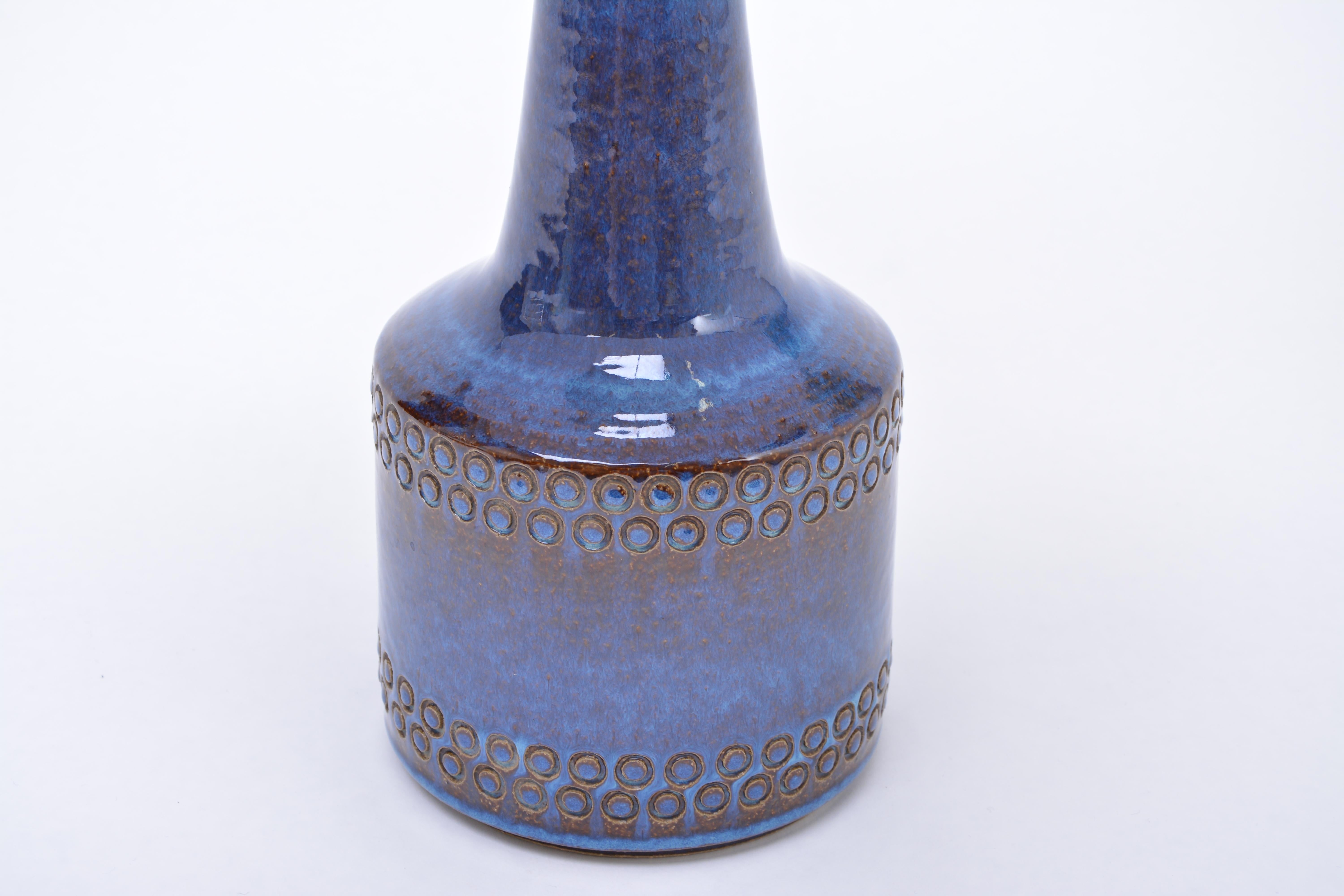 Glazed Handmade Blue Danish Mid-Century Modern Stoneware table lamp by Soholm