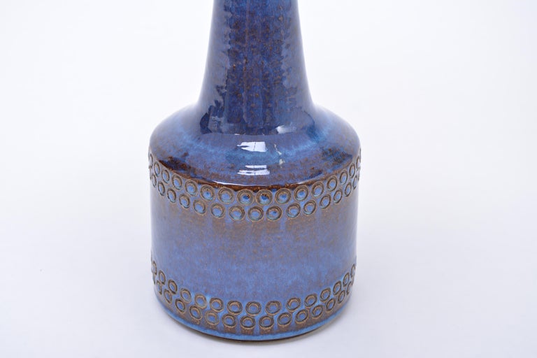 Glazed Handmade Blue Danish Mid-Century Modern Stoneware table lamp by Soholm For Sale