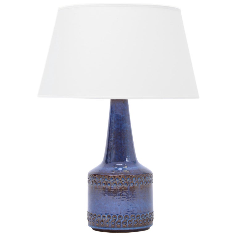 Handmade Blue Danish Mid-Century Modern Stoneware table lamp by Soholm For Sale