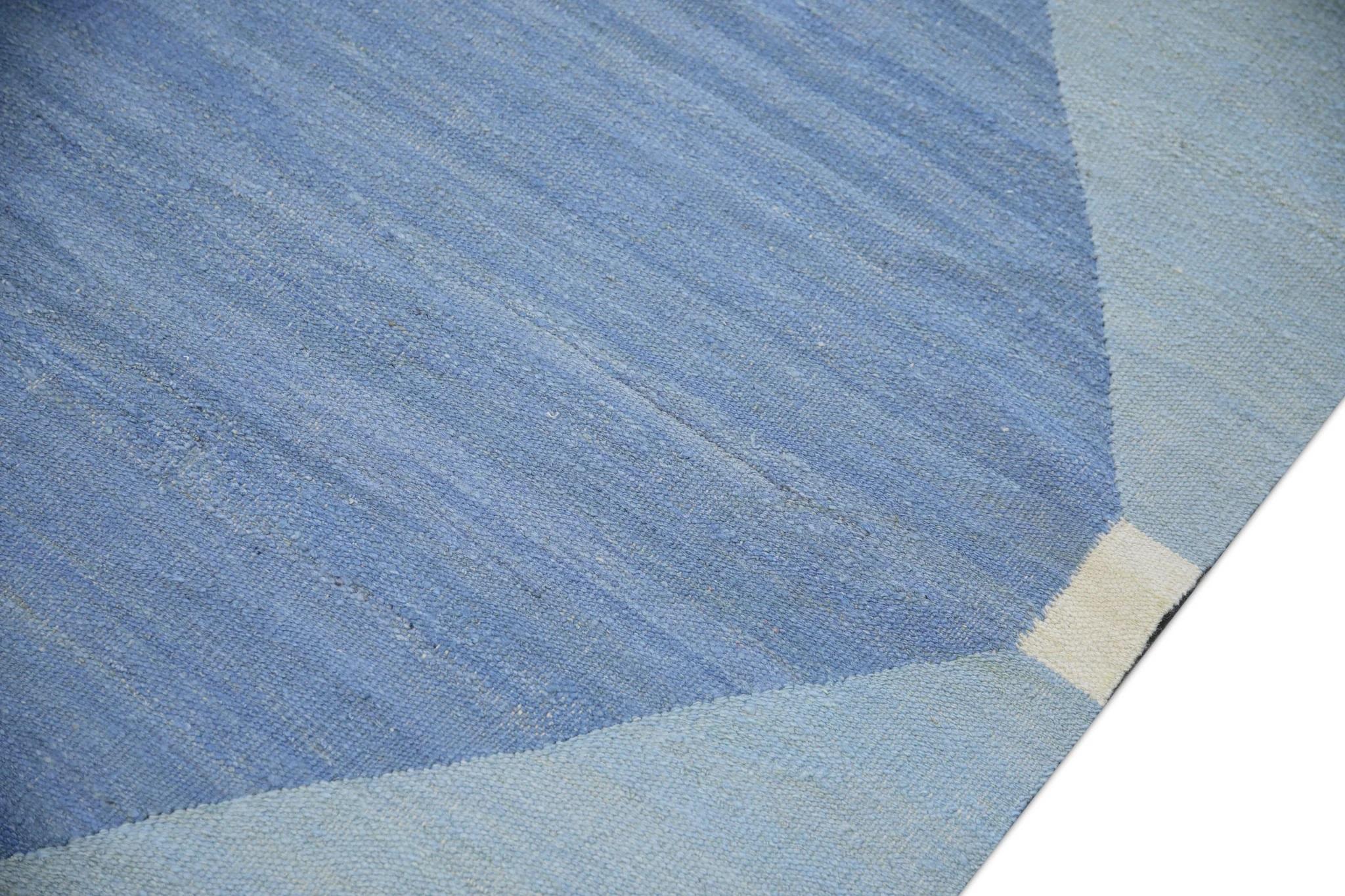 Turco Tappeto di lana turca a tessitura piatta blu fatto a mano 10' x 14'6