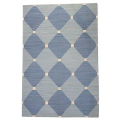 Alfombra de lana turca de tejido plano geométrico azul hecha a mano 10' x 14'6