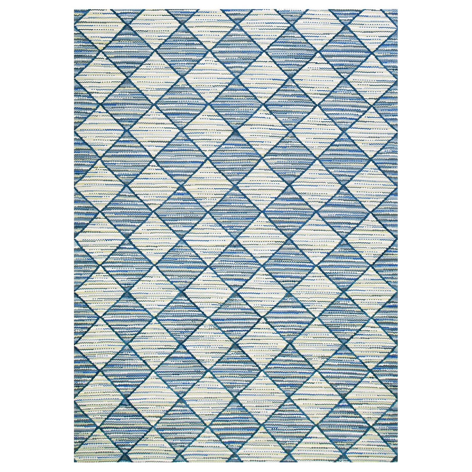 Handgefertigter blau-grauer Diamond Contemporary American Rag Rug 6
x9
 Baumwollteppich im Angebot
