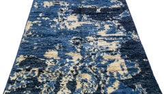 Alfombra de lana azul estilo marroquí hecha a mano con diseño abstracto