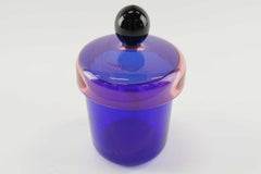 Handmade Blue, Pink and Black Glass Lidded Jar by Erik Höglund, 1992