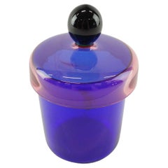 Handmade Blue, Pink and Black Glass Lidded Jar by Erik Höglund, 1992