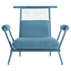 Fauteuil PK6 bleu fait à la main avec structure en acier au carbone et maille métallique de Paulo Kobylka