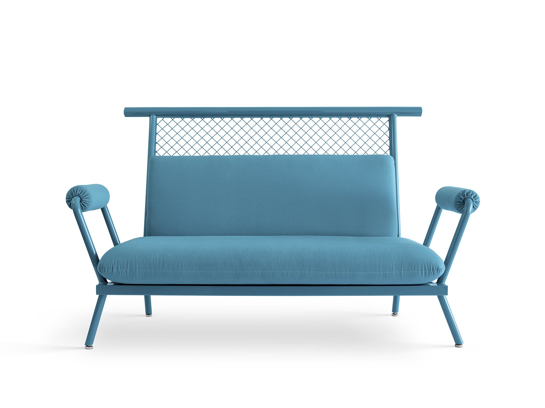 Handgefertigtes blaues PK7-Sofa, Struktur aus Kohlenstoffstahl und Metallnetz von Paulo Kobylka