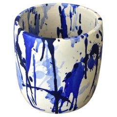 Handmade Modern Blue Matte Splattered Ceramic Planter