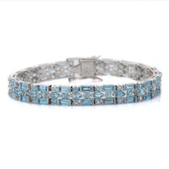 Art Deco Natural Blue Topaz Tennis Bracelet for Girlfriend Jewelry in Silver
