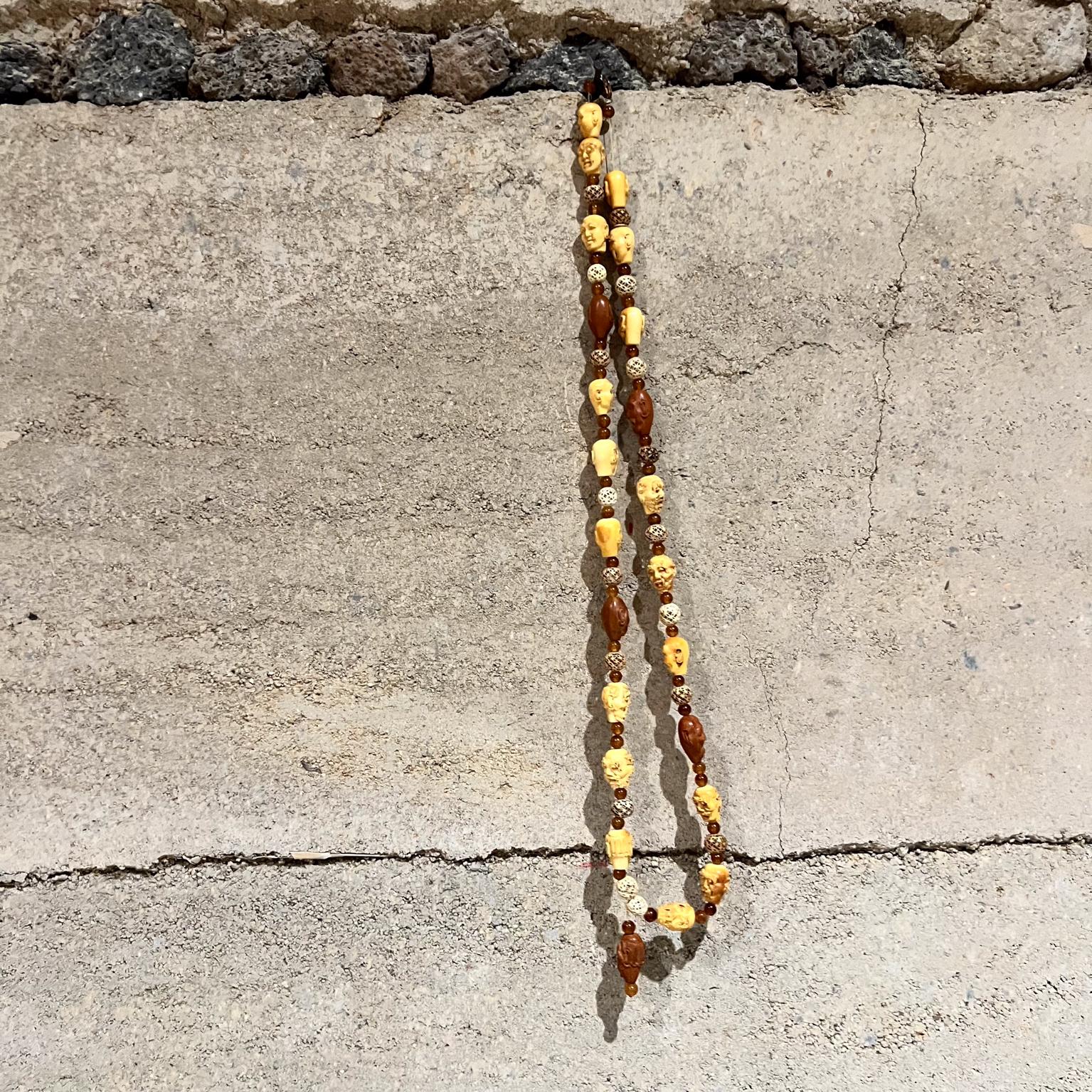 Handmade Bohemian Beaded Amber Necklace Carved Chinese Dynasty Peach Pit Bone 5
