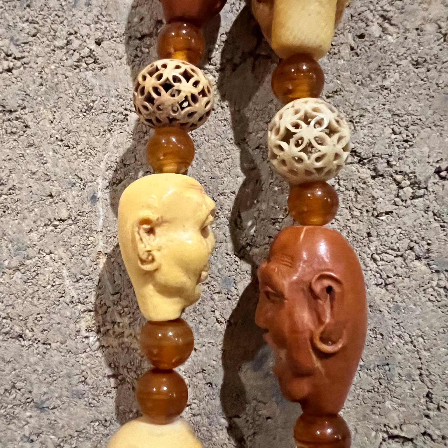 Handmade Bohemian Beaded Amber Necklace Carved Chinese Dynasty Peach Pit Bone 2