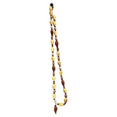 Handmade Bohemian Beaded Amber Necklace Carved Chinese Dynasty Peach Pit Bone