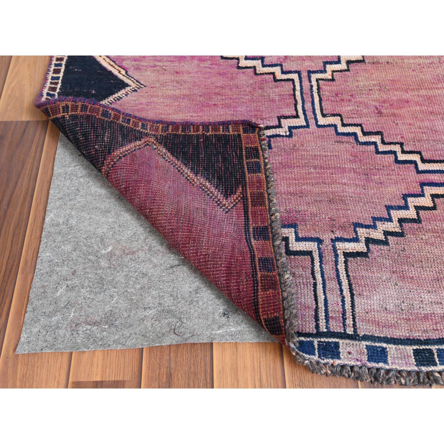 Medieval Handmade Bohemian Pink Persian Shiraz Wool Cropped Thin Vintage Runner Rug