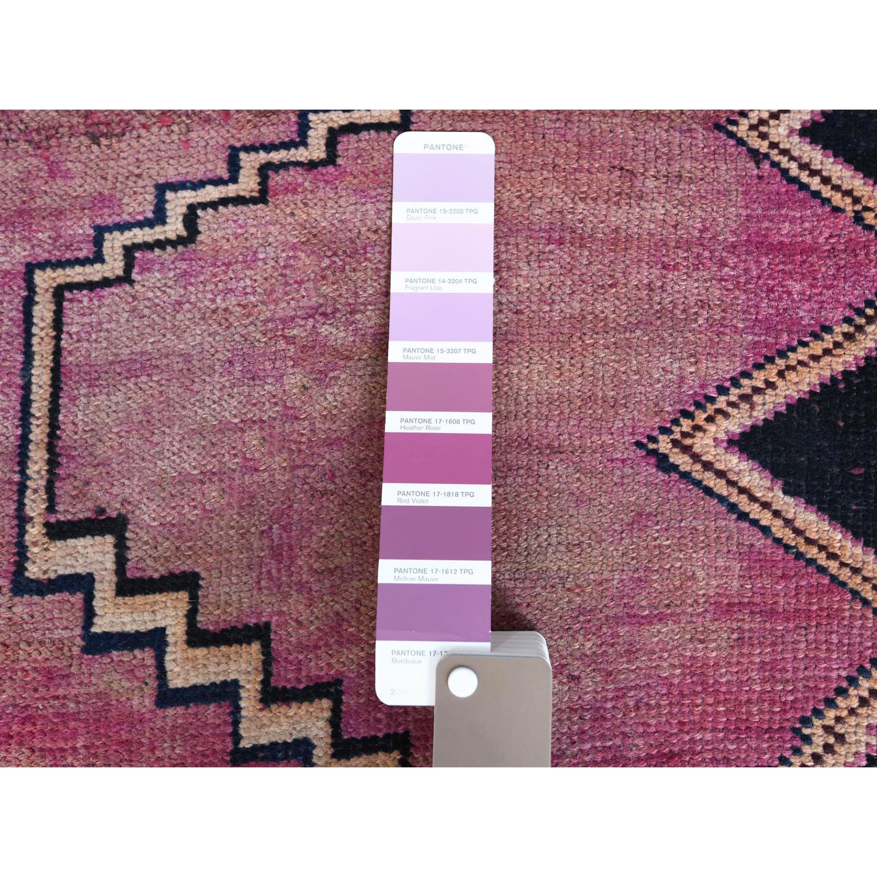 Asian Handmade Bohemian Pink Persian Shiraz Wool Cropped Thin Vintage Runner Rug