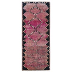 Handmade Bohemian Pink Persian Shiraz Wool Cropped Thin Vintage Runner Rug