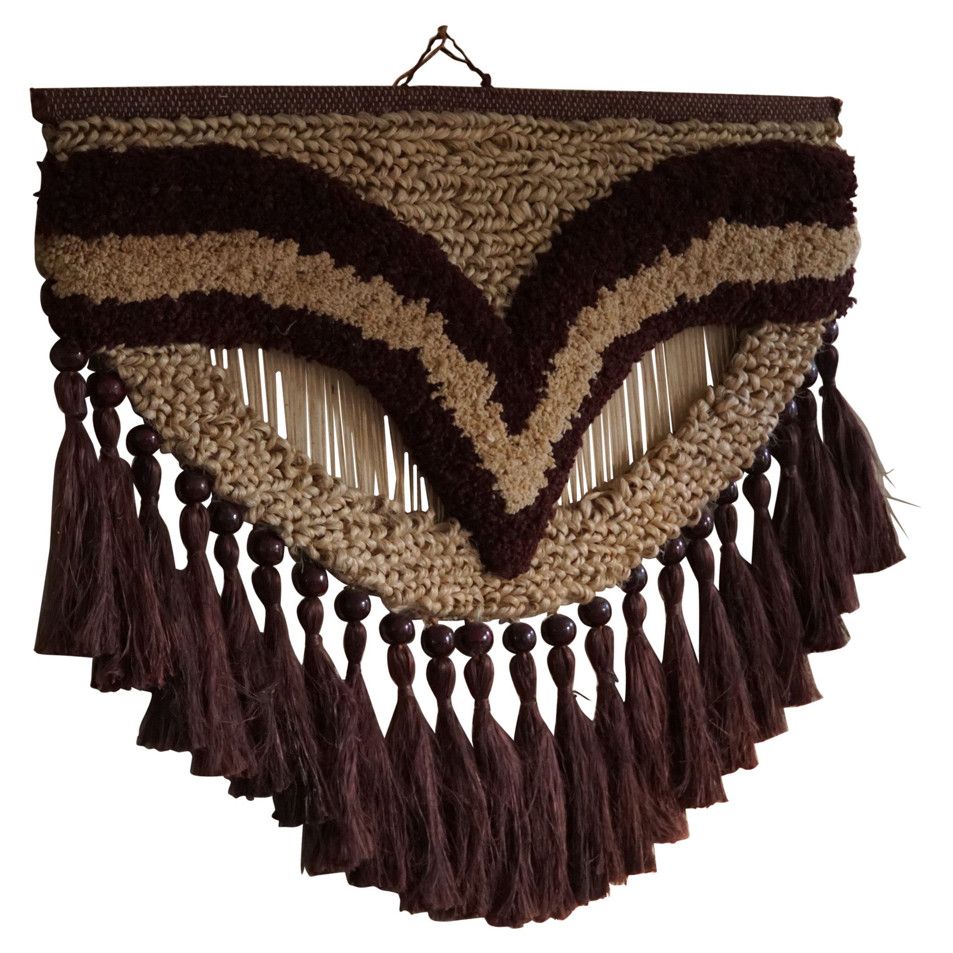 Tapis bohème vintage fait à la main en jute, fabriqué en Inde, fin du 20ème siècle en vente